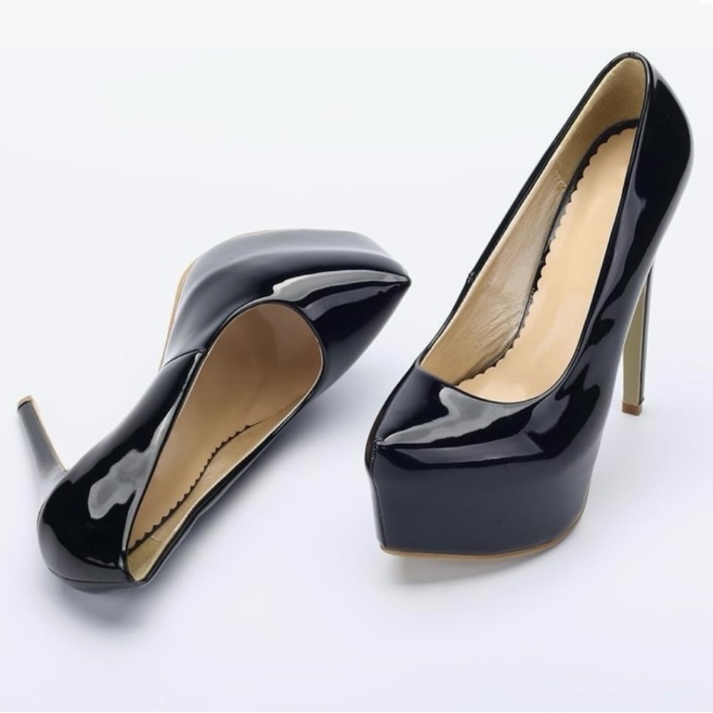 Pu Black Hidden Platform Heels - image 2